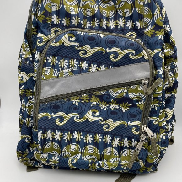 L.L. Bean Blue and Green Hawaiian Island Printed Multi-pocket School Backpack - Picture 2 of 9